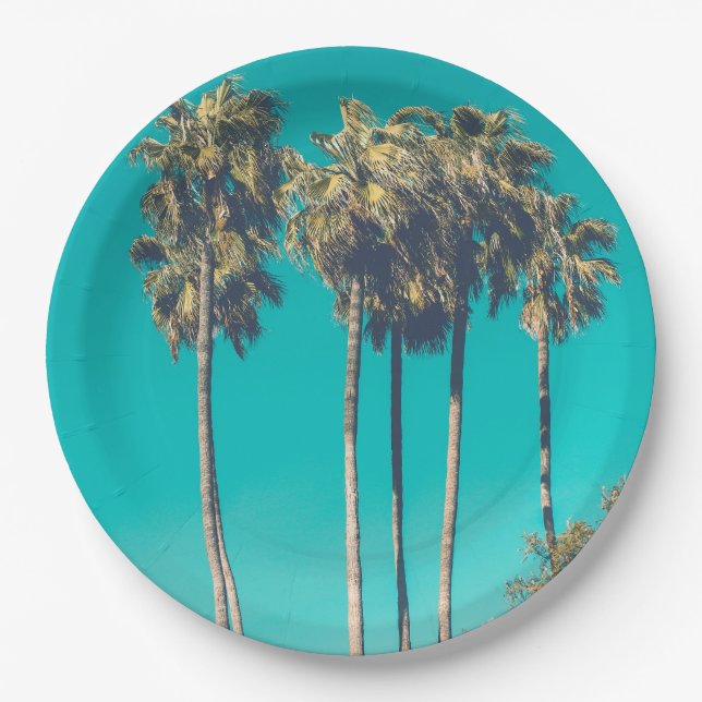 Tropical Palm Trees California Retro Paper Plates (Front)