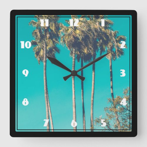 Tropical Palm Trees California Retro Square Wall Clock