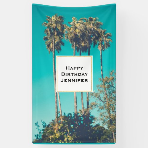 Tropical Palm Trees California Retro Vibe Birthday Banner