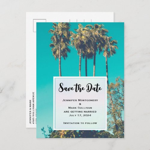 Tropical Palm Trees California Save the Date Invitation Postcard