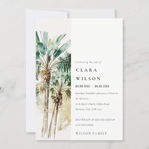 Tropical Palm Trees Celebrating the Life Memorial Invitation