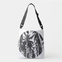 Tropical Palm Trees Circular Design in Black Crossbody Bag