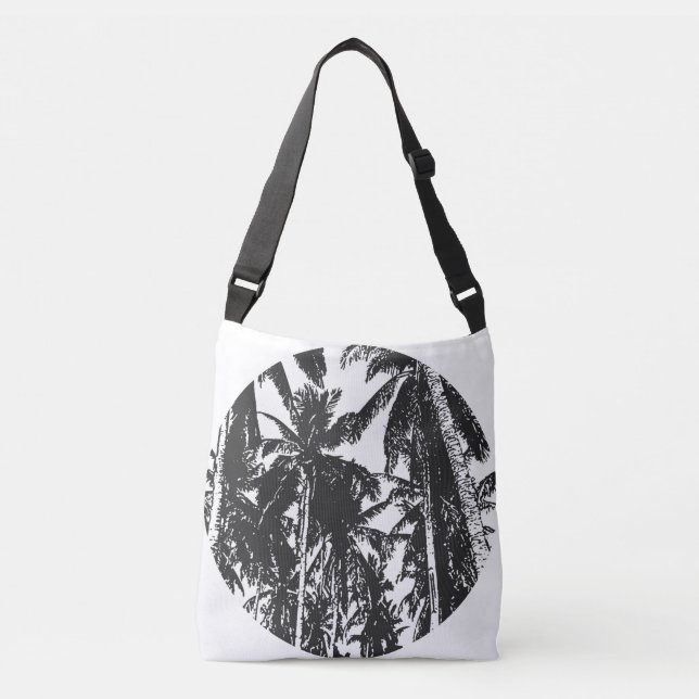 Tropical Palm Trees Circular Design in Black Crossbody Bag (Front)
