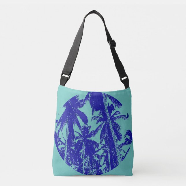 Tropical Palm Trees Circular Design in Blue Crossbody Bag (Front)