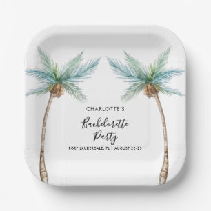 Tropical Palm Trees Coastal Bachelorette Custom Paper Plates