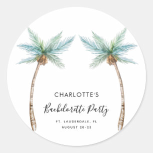 Tropical Palm Trees Coastal Bachelorette Party Classic Round Sticker