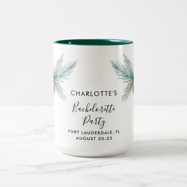 Tropical Palm Trees Coastal Bachelorette Two-Tone Coffee Mug (Center)