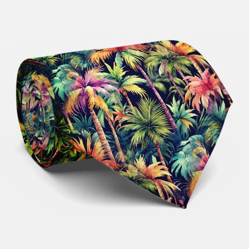 Tropical Palm Trees Coastal Beach Night Neck Tie