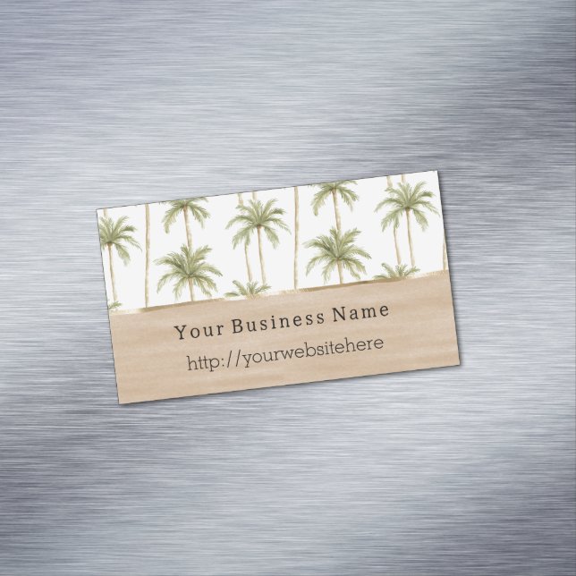 Tropical Palm Trees Cream Business name website Business Card Magnet (In Situ)