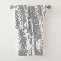 Tropical Palm Trees Design.Grey and white. Bath Towel Set