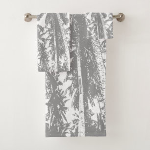 Tropical Palm Trees Design.Grey and white. Bath Towel Set