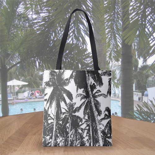 Tropical Palm Trees Design in Black and White Tote Bag