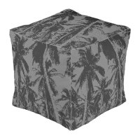 Tropical Palm Trees Design in Black & Grey Pouf