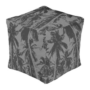 Tropical Palm Trees Design in Black & Grey Pouf
