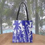Tropical Palm Trees Design In Blue And White Tote Bag at Zazzle
