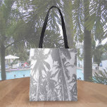 Tropical Palm Trees Design In Gray And White Tote Bag at Zazzle