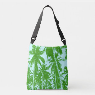 Tropical Palm Trees Design in Green and Blue Crossbody Bag
