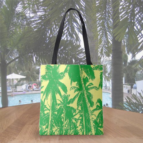 Tropical Palm Trees Design in Green and Yellow Tote Bag