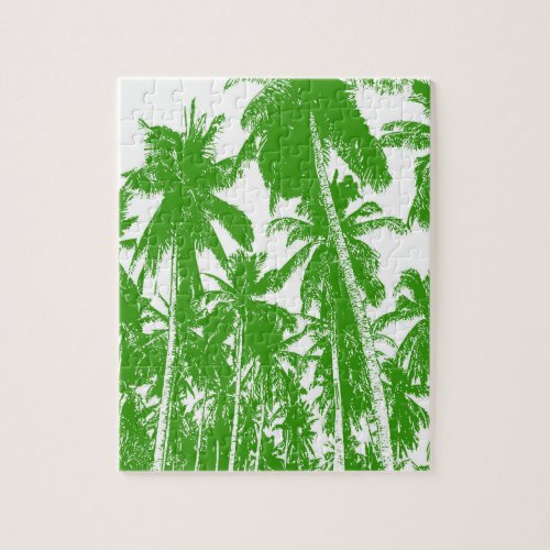 Tropical Palm Trees Design in Green Jigsaw Puzzle