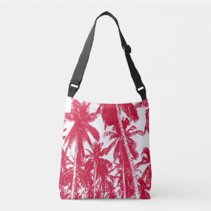 Tropical Palm Trees Design in Red and White Crossbody Bag