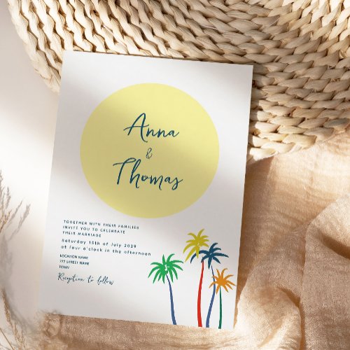 Tropical Palm Trees Destination Beach Wedding Invitation