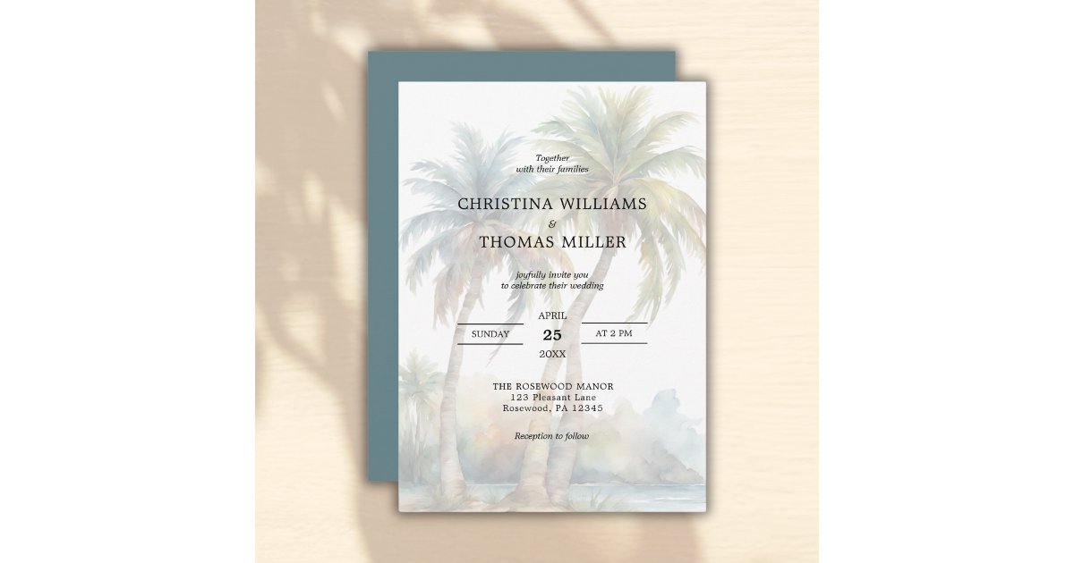 Tropical Palm Trees Destination Wedding Invitation | Zazzle