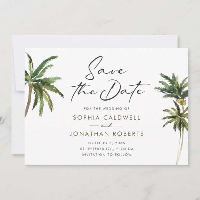Tropical Palm Trees Destination Wedding Save The Date (Front)