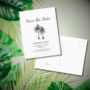 Tropical Palm Trees Drawing Wedding Save the Date Announcement Postcard