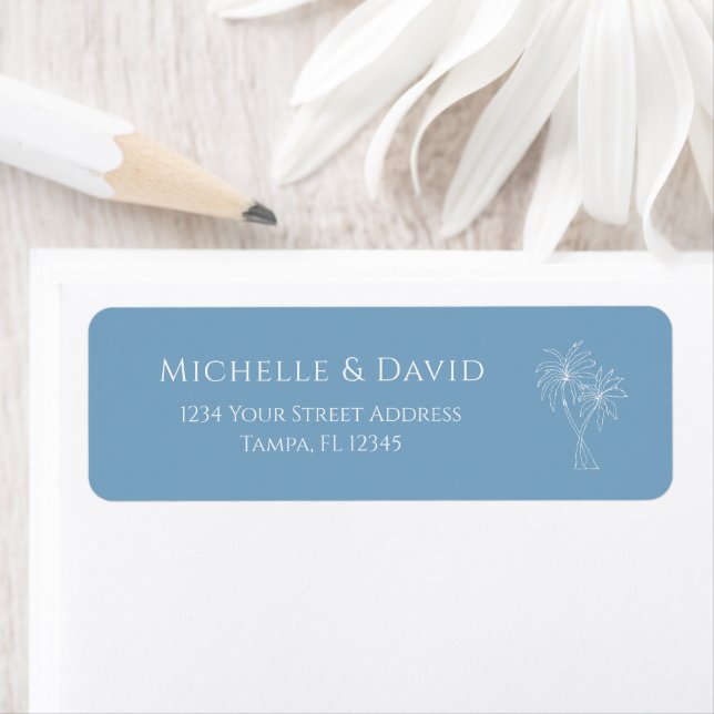 Tropical Palm Trees Dusty Blue Return Address Labe Label (Insitu)