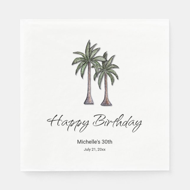 Tropical Palm Trees Elegant 30th Birthday Party Napkins (Front)