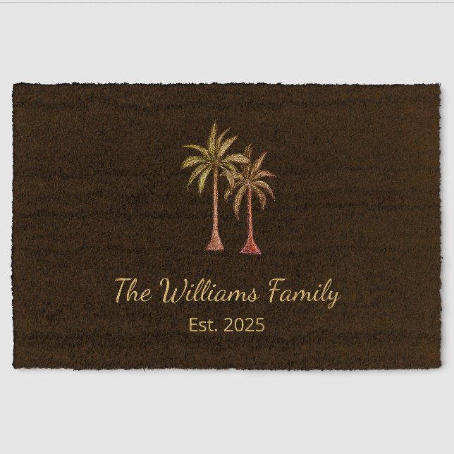 Tropical Palm Trees Elegant Chic Black   Fiber Doormat (Front)