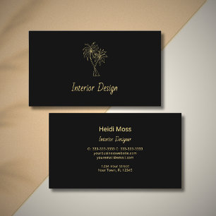 Tropical Palm Trees Elegant Modern Black Gold Business Card