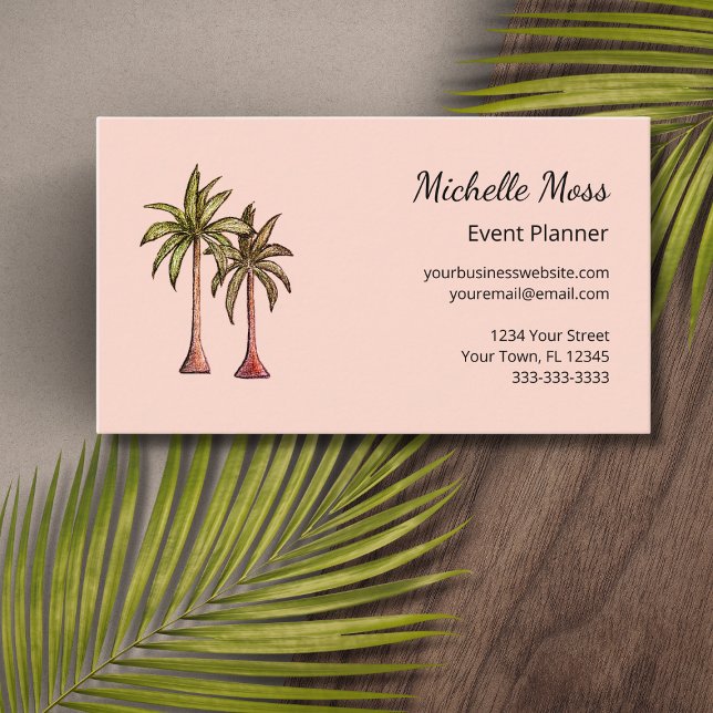 Tropical Palm Trees Event Planner Peach Business Card (Creator Uploaded)