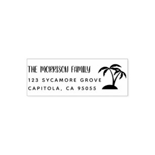 Tropical Palm Trees & Family Name Return Address Self-inking Stamp