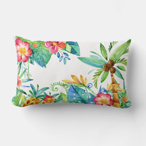 Tropical Palm Trees  Floral Watercolor Lumbar Pillow