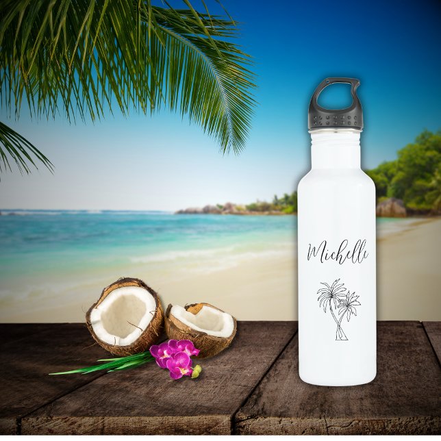 Tropical Palm Trees Foliage Elegant Botanical  Stainless Steel Water Bottle (Creator Uploaded)