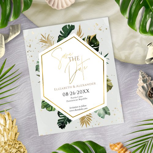 Tropical Palm Trees Gilded Script Save The Date