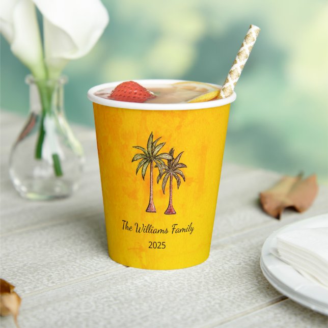 Tropical Palm Trees Gold Summer Swim Pool Party  Paper Cups (Insitu)