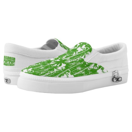 Tropical Palm Trees Green And White Design Slip-on Sneakers