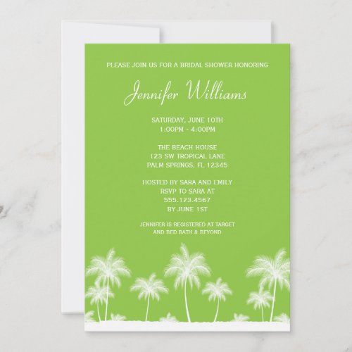 Tropical Palm Trees Green Bridal Shower Invitation