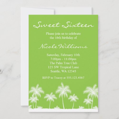 Tropical Palm Trees Green Sweet 16 Invitation