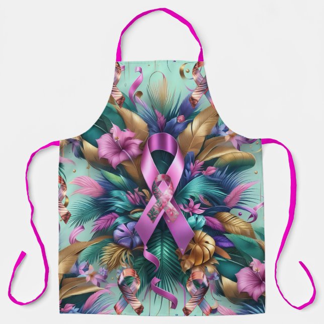 tropical-palm-trees green-teal-gold purple-tropica apron (Front)