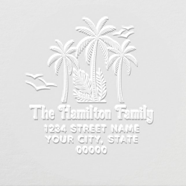Tropical Palm Trees, Gulls Family Name Address SQ Embosser (Design)