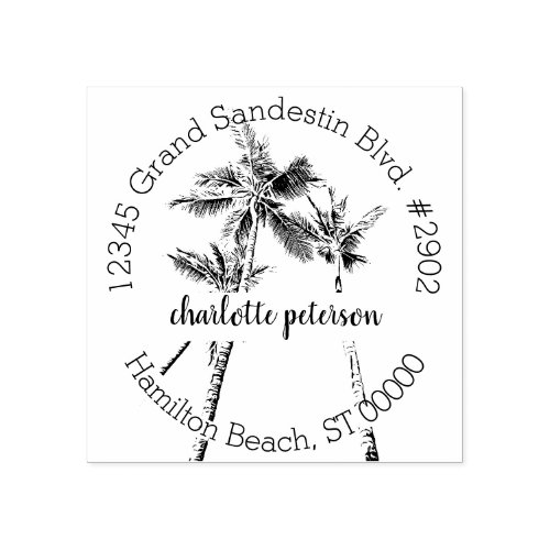 Tropical Palm Trees Hand Lettered Return Address Rubber Stamp