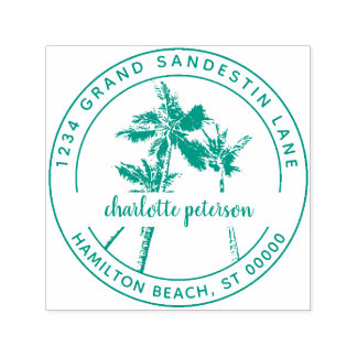 Tropical Palm Trees Hand Lettered Return Address Self-inking Stamp