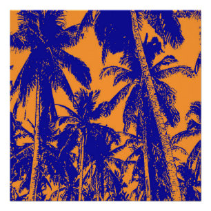 Tropical Palm Trees in Blue and Orange Poster