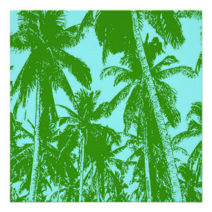 Tropical Palm Trees in Green and Blue Poster
