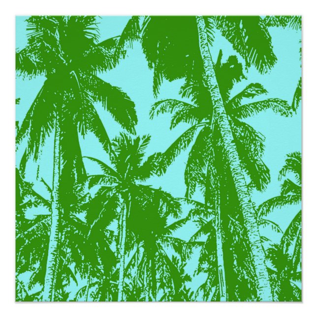 Tropical Palm Trees in Green and Blue Poster (Front)