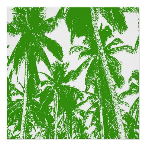 Tropical Palm Trees in Green and White Poster