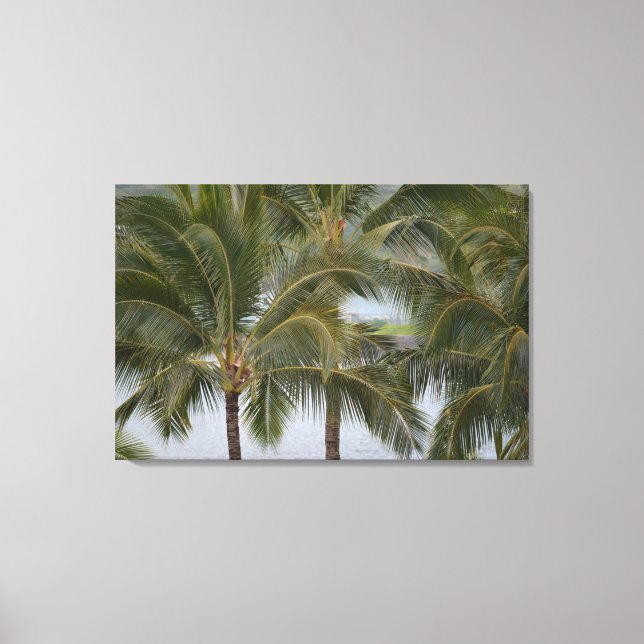 Tropical Palm Trees in Hawaii on the Ocean Canvas Print (Front)
